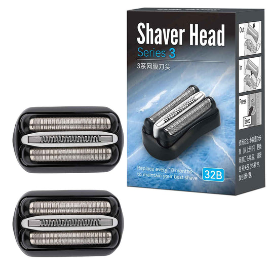 2Pack 32B S3 Electric Shavers Replacement Heads Compatible with Braun Series 3,Foil & Cutter Razor Heads Suitable for S3 3040s 3000s 3050cc 3010s 3070cc 3080s etc.