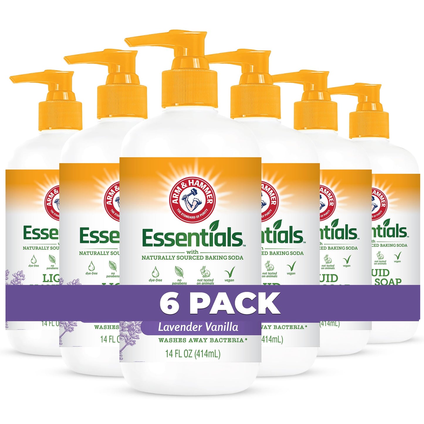 Arm & Hammer 6 Pack Liquid Hand Soap for Skin Cleaning - Cleanser for Kitchen & Bathroom with Lavender Vanilla Scent - Natural Hand Soap Cleanses, Softens 14 FL Oz (414ml)