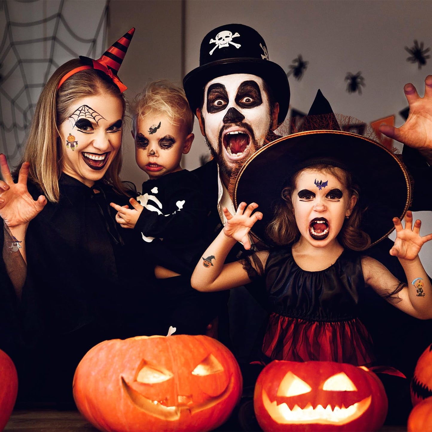 Halloween temporary tattoos for kids, 190 pcs Glow in the Night temporary tattoos, Trick or treat gift Ghost Monster Pumpkin Tattoos