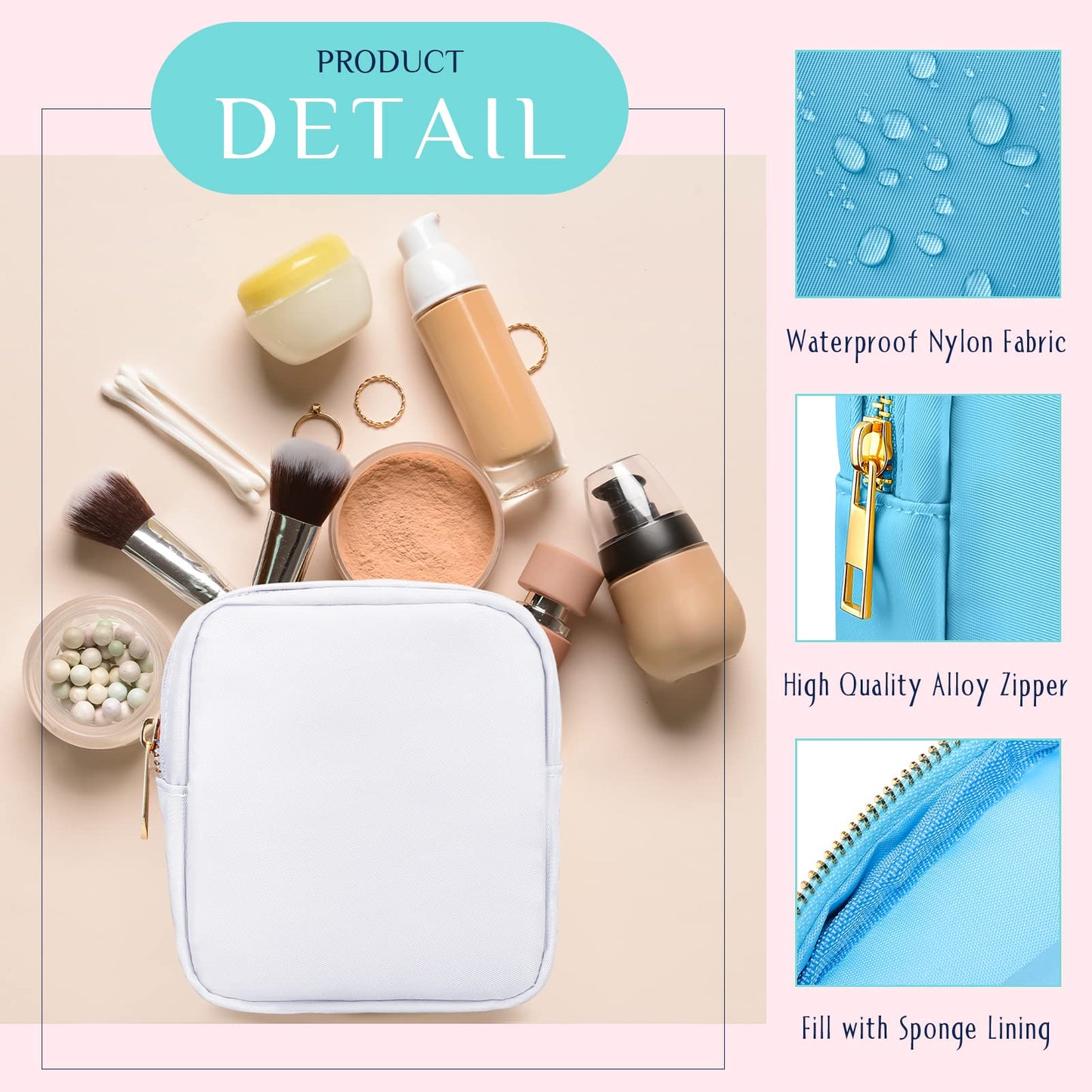 Remerry 6 Pcs Nylon Cosmetic Bag Travel Make up Pouch Toiletry with Zipper Preppy Makeup Bag Waterproof Organizer Case Set for Women Girls(9.45 x 2.4 x 5.1 Inch,Multi Colors)
