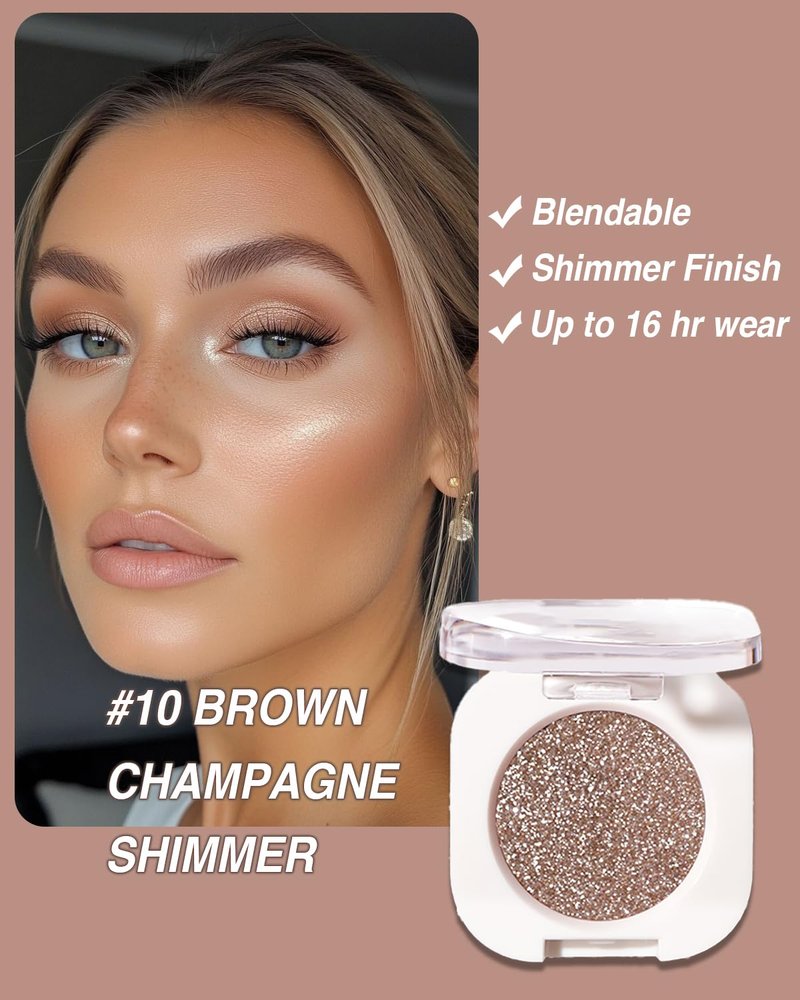 Enfuntins 2 Pcs Glitter Eyeshadow Single, Ultra-Fine Sparkling Diamond Shimmer, Long-Lasting Sheer Eye Makeup, Crease-Proof & Buildable Eye Shadow Topper, Gold & Brown Champagne