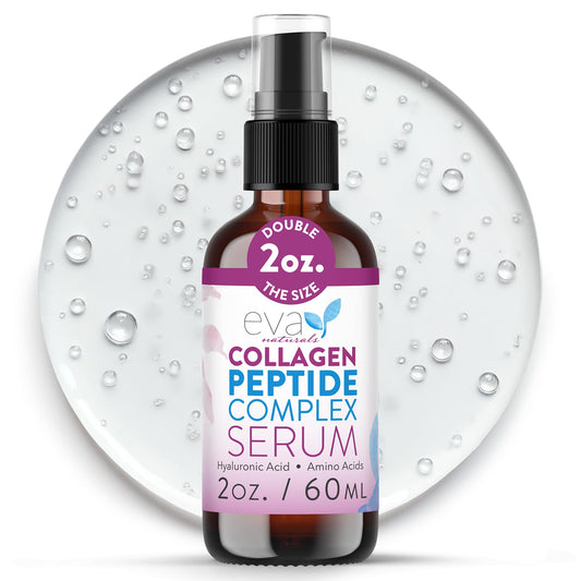 Collagen Serum for Face by Eva Naturals - Anti Aging Multi Peptide Face Serum with Hyaluronic Acid - Firming Hydrating Wrinkle Reducer Peptide Serum for Women & Men - Fragrance Free 2 oz