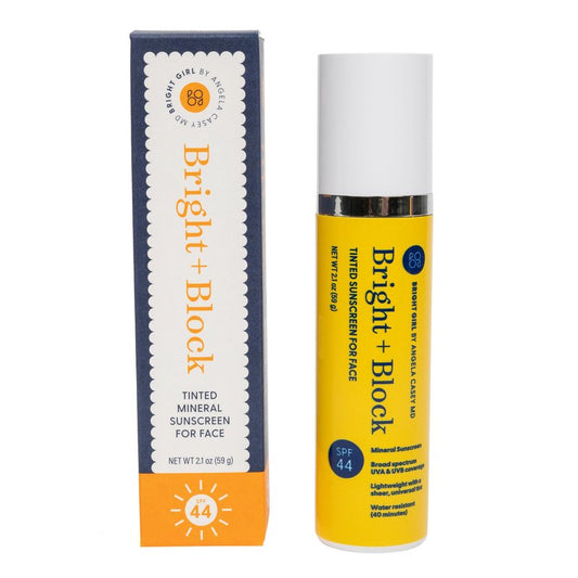 Bright Girl Bright+Block SPF 44 Tinted Mineral Sunscreen Facial Skincare Gentle Hydrating Comfort Titanium Hyaluronic Sensitive Skin