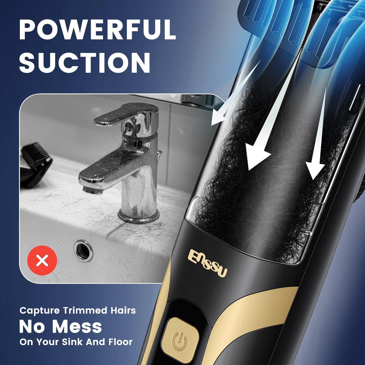 ENSSU Beard Trimmer for Men - Electric Cordless Vacuum Mens Beard Trimmer with Adjustable 20 Length Setting,Waterproof Mustache Trimmer with Ceramic Blade for Precision Facial Hair