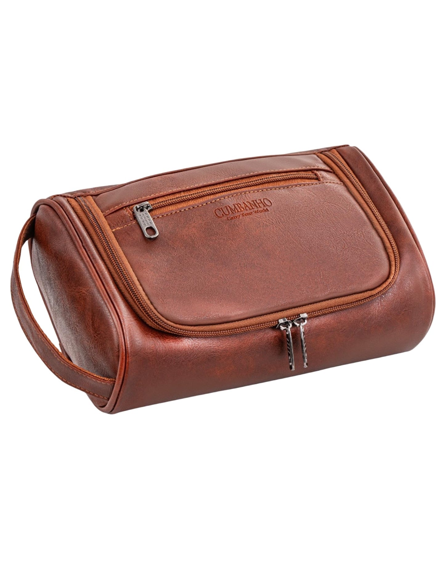 Cumbanho Mens Toiletry Bag,Compact Dopp Kit for Men Travel, PU Leather Shaving Kit, Water-Resistant Minimalist Organizer with Wrist Strap, Travel Toiletry Bag, Gift for Men,Large 10x6.5x4 Mocha Brown