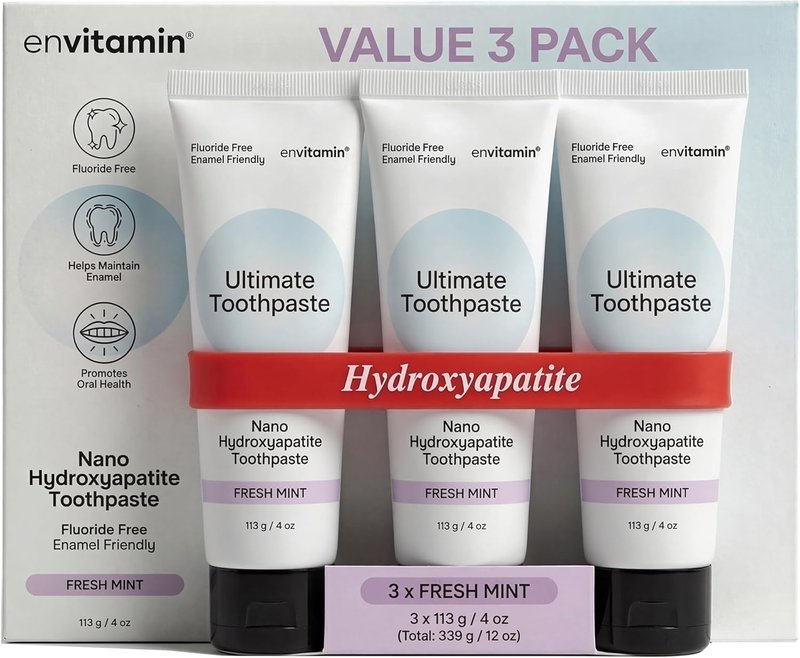 Fluoride-Free Nano Hydroxyapatite Toothpaste - Enamel Remineralization & Sensitive Relief | Fresh Mint, 4 oz (3 Tubes)
