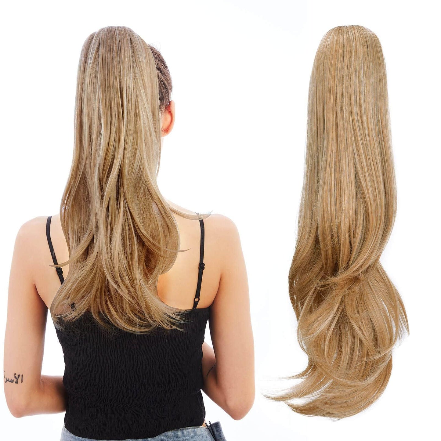 HEWEICSY Ponytail Extension,Hair Extension Ponytail 20" Long Claw Hair Extension Synthetic Wavy Straight Hairpieces Ponytail Clip in Ponytail Wig Daily Fluffy Pony Tail for Women(Blonde)