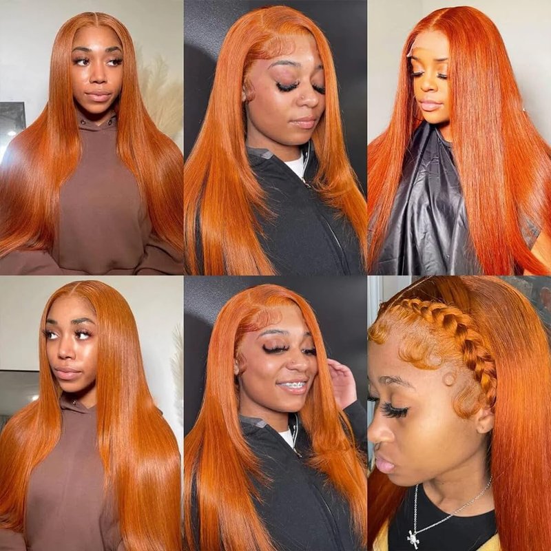 Ginger Bundles Color 350 Straight Human Hair Bundles 8 10 12 inch Double Weft Brazilian Virgin Orange Straight Human Hair Extensions Soft and Silky for Women