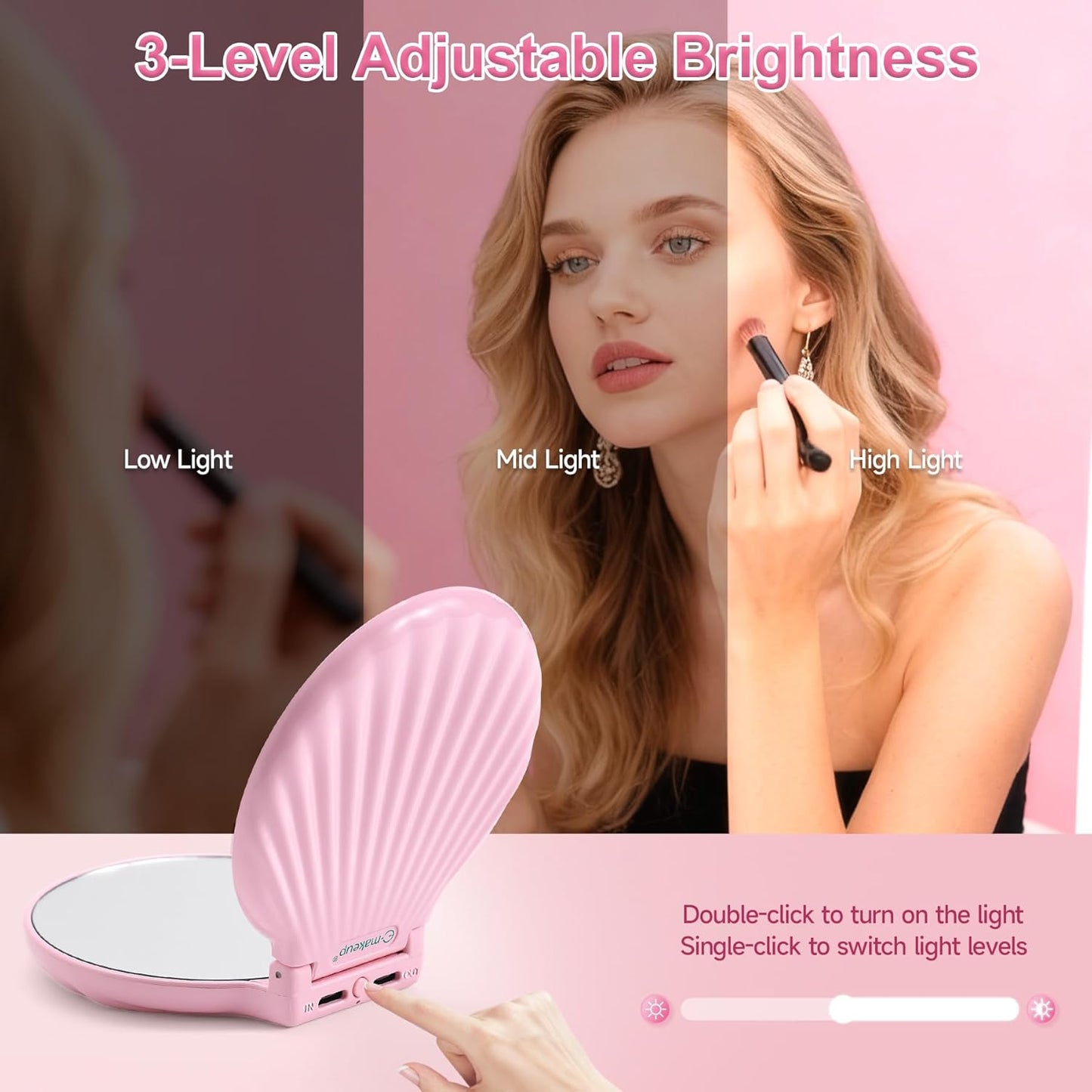 Compact Makeup Mirror with Lights - 2-Sided Folding Magnifying Mirror 3.5” | Lightweight & Shatterproof Gift for Women