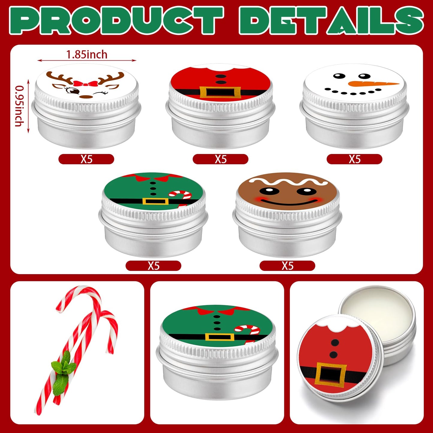 Dansib 25 Pcs Christmas Lip Balm Gifts Bulk Elf Peppermint Candy Flavor Lip Balms Tins Employee Appreciation Thank You Gifts Christmas Stocking Stuffers for Women Men Coworkers Teachers(Casual Style)