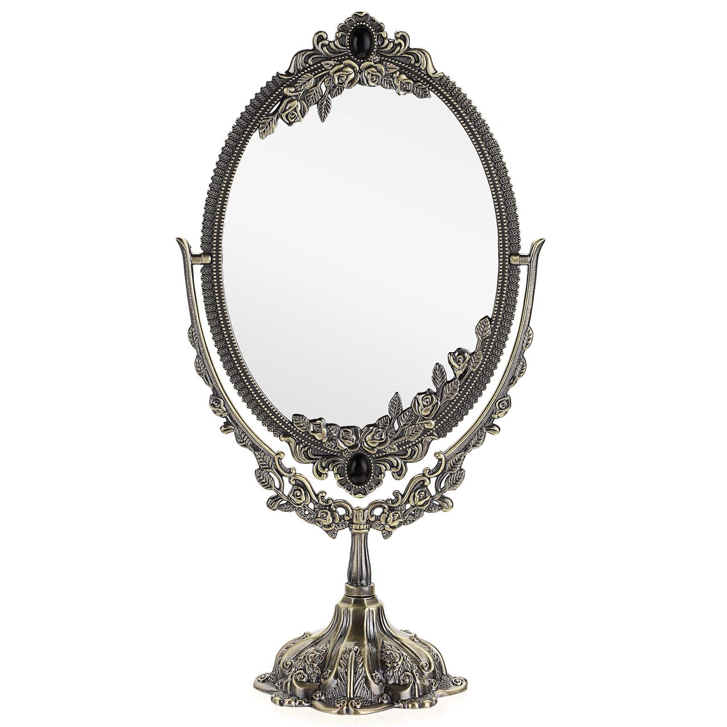 JUXYES Metal Tabletop Antique Decorative Makeup Mirror with Stand