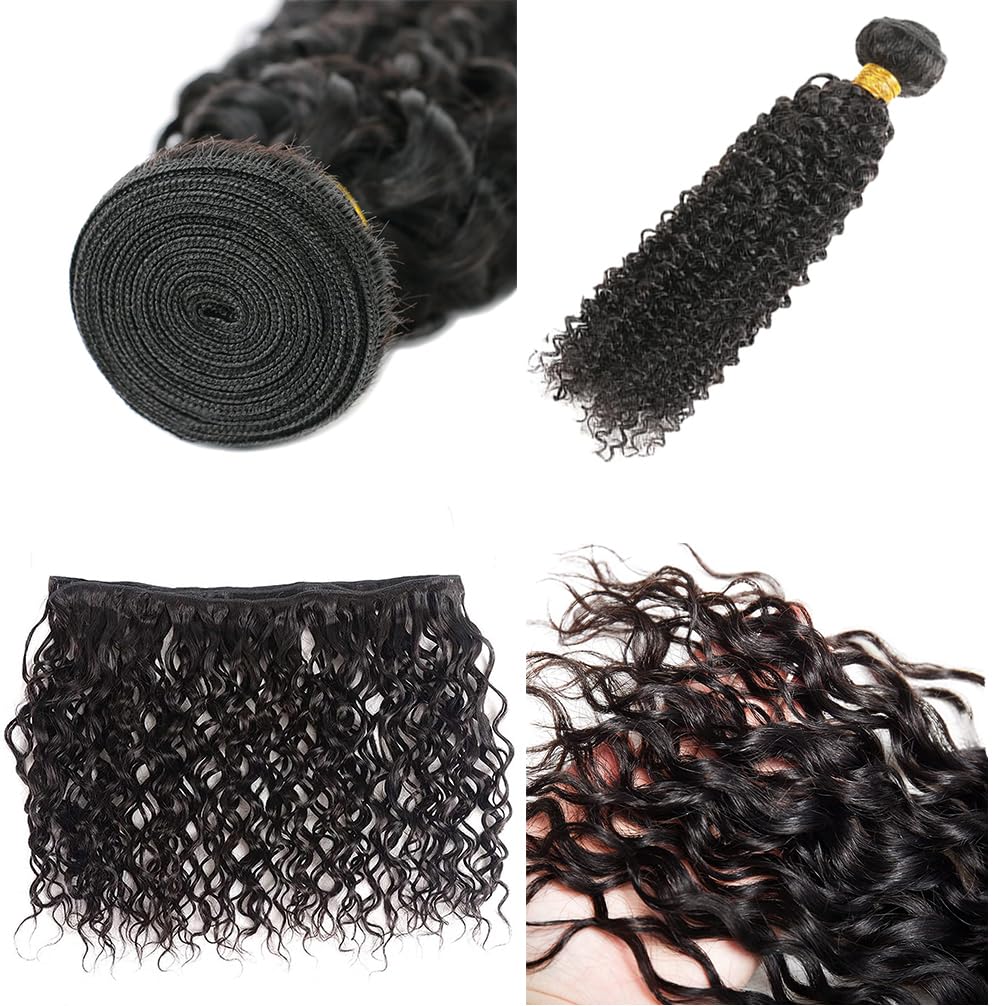 PXCPXC Human Hair Bundles Water Wave Full and Thick for Women Curly Burmese Human Hair Bundles 100% Unprocessed Wet and Wavy Hair Bundles Natural Black Color(18 inch)