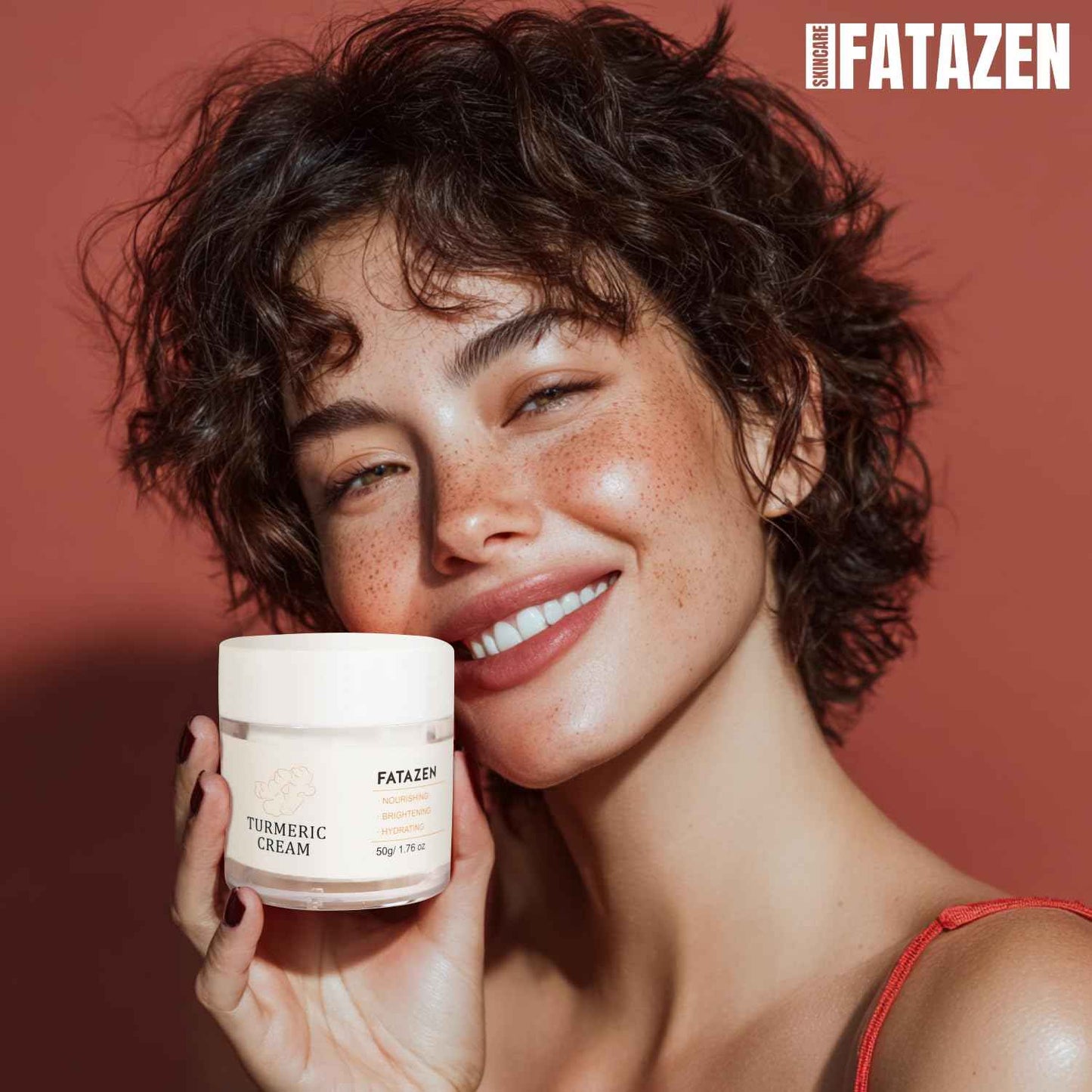 FATAZEN Turmeric Face Cream with Hyaluronic Acid & Aloe Vera for Acne-Prone Skin, Non-Comedogenic Daily Brightening Turmeric Moisturizer, Tea Tree Cream Calming Redness & Balancing Oily Sensitive Skin