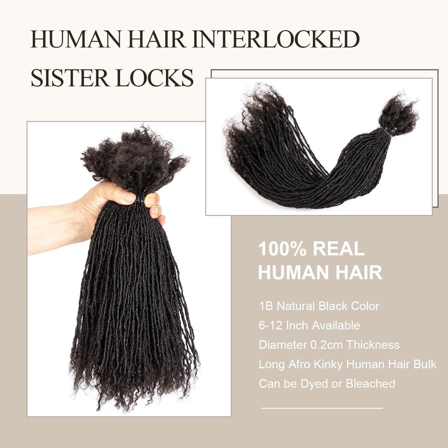 DAIXI Handmade Interlocking Sisterlocks Curly Tips 100% Real Human Hair Permanent Micro Locs Extensions Natural Looking Soft Dreadlocks Can Be Bleached and Dyed (1B - 0.2cm, 10 Inch 30 Strands)