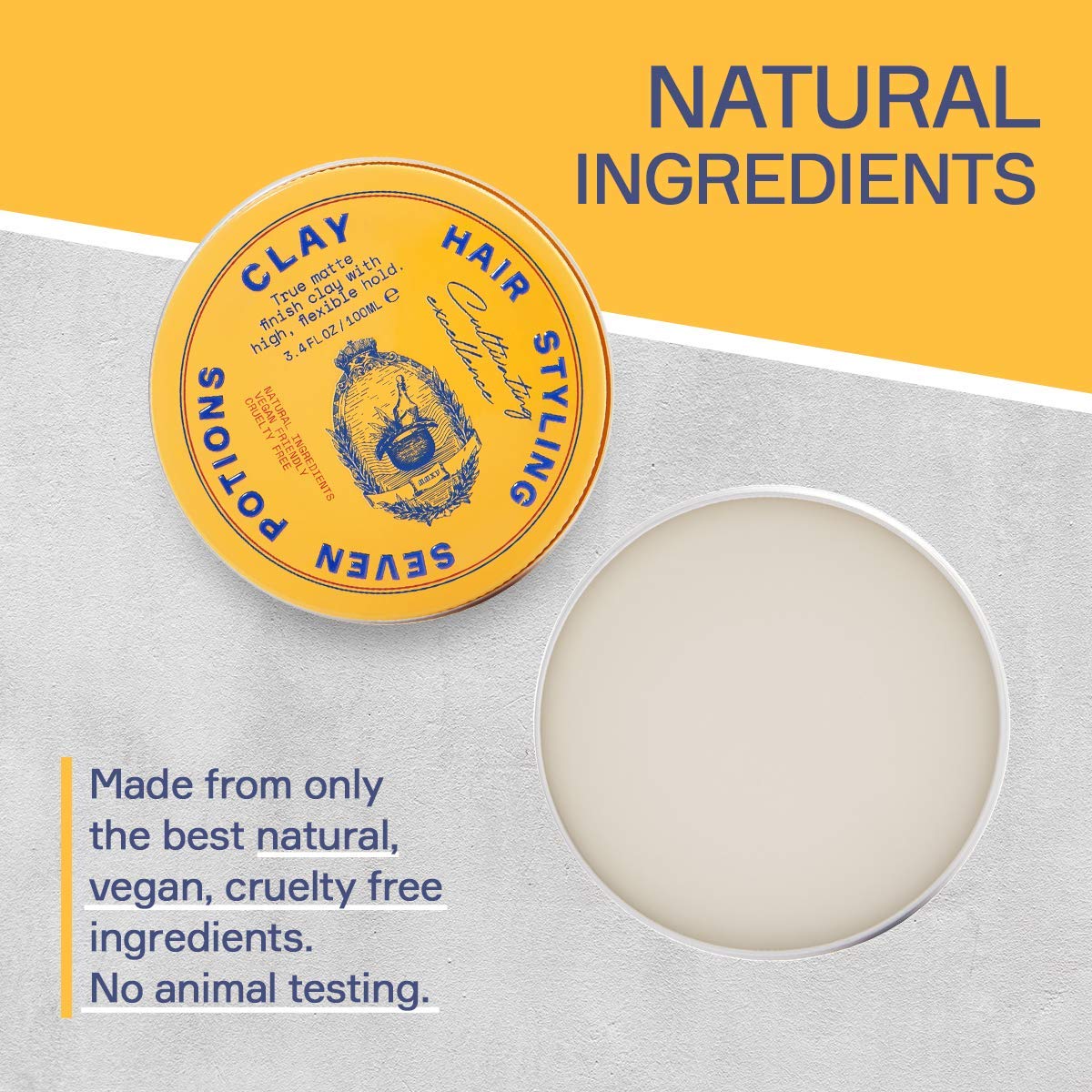 SEVEN POTIONS Hair Clay For Men and Women 3.4 fl oz - High Hold No Shine Hair Pomade For Men - Effortless Hair Styling Product That Leaves No Residue - Water Based - Natural, Vegan, Cruelty Free