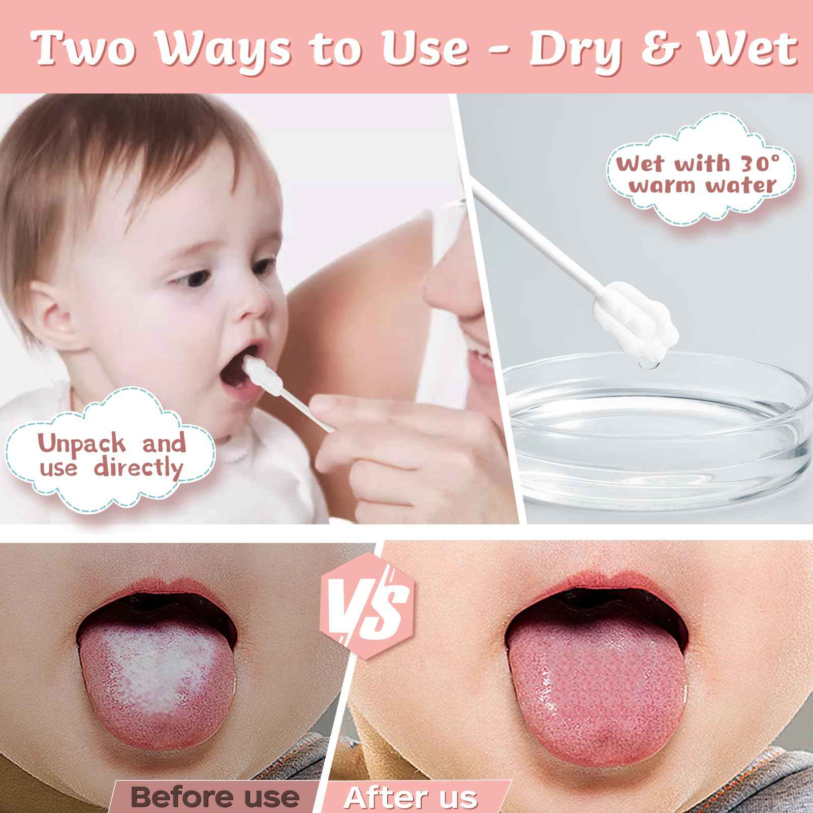 Lonlown Baby Tongue Cleaner Baby Oral Cleaner Newborn Tongue Cleaner No Glue Soft Oral Cleaning Stick Dental Care for 0-36 Month + Finger Toothbrush