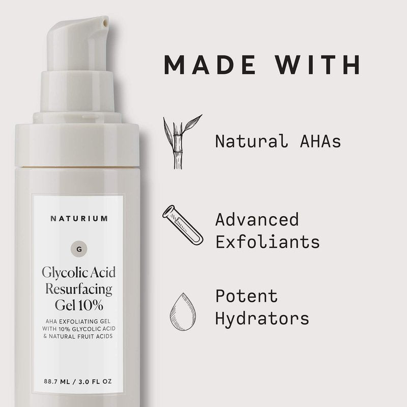 Naturium Glycolic Acid Resurfacing Gel 10%, AHA Exfoliating Gel with Natural Fruit Acids, 3.0 oz