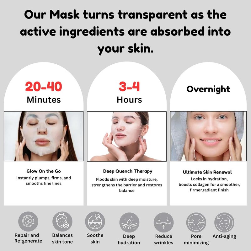 Bio-Collagen Deep Hydrating Face Mask - Anti-Wrinkle Hydrogel Sheet Mask | Firming, Pore Minimizing, 12-Pack (34g Each)