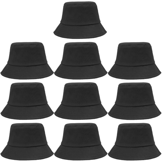 10 PCs Bucket Hats Unisex, Solid Color Sun Hat Cap for Women Sumer Beach Outdoor Travel (Black, 10)