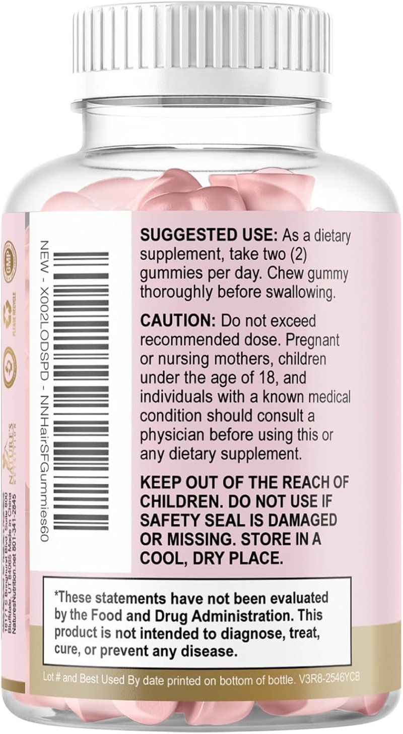 Hair Vitamins Gummies - Sugar Free Biotin 5000 mcg for Hair Growth | Supports Strong Hair & Nails - 60 Vegetarian Gummies