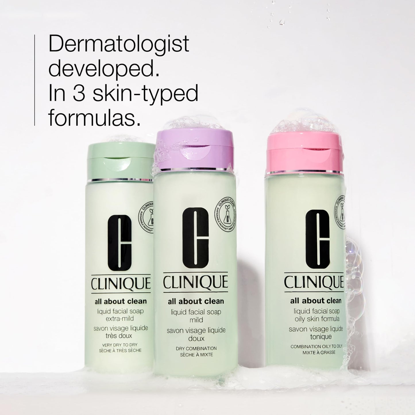 Clinique All About Clean Liquid Facial Soap Mild | Gentle Face Cleanser For Dry Combination Skin | Type 2 Face Wash | Step 1 in 3-Step Skin Care Routine, 6.7 Fl Oz