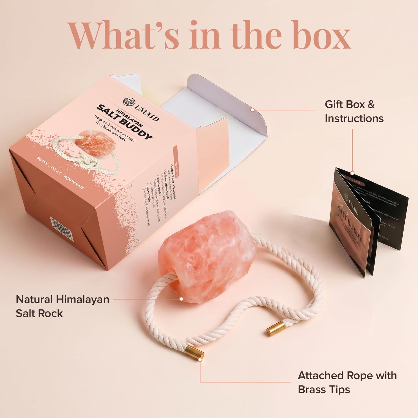 UMAID Himalayan Pink Salt Rock for Shower & Bath – Salt Buddy® 2 lb Hanging Mineral Stone for Spa-Inspired Relaxation, Self-Care & Bath Soaks, Unique Wellness & Home Spa Gifts for Men & Women
