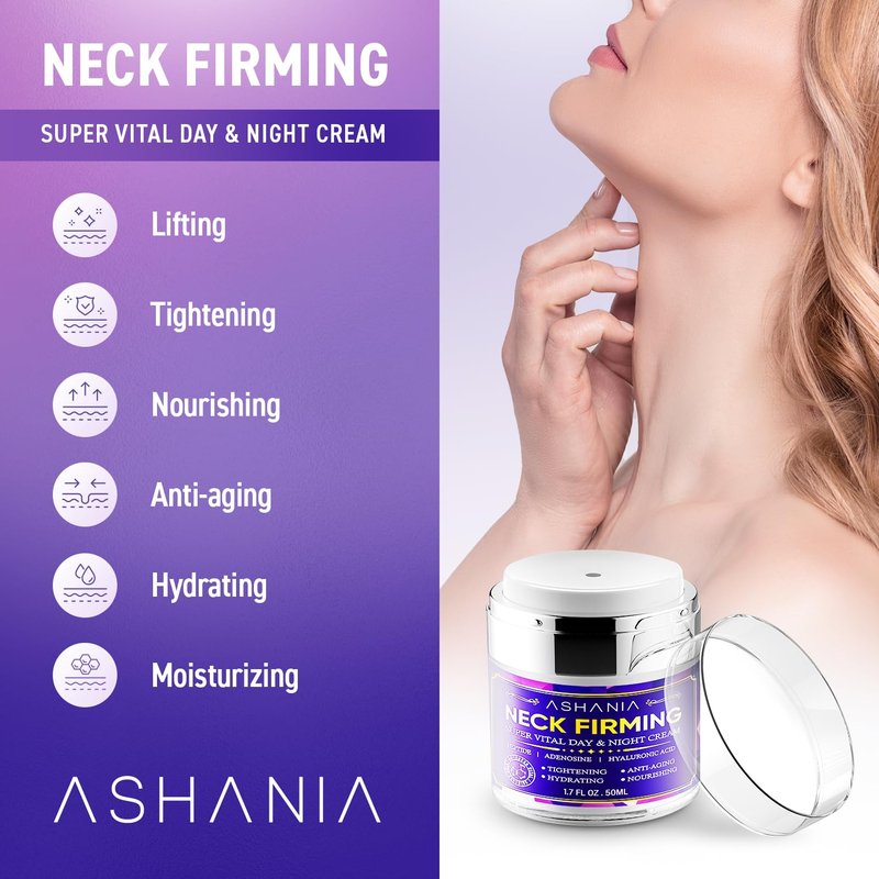 Ashania Korean Neck Firming Cream for Wrinkles & Sagging Skin – Peptide, Adenosine & Hyaluronic Acid Tightening Formula, Made in Korea (1.7 fl oz)