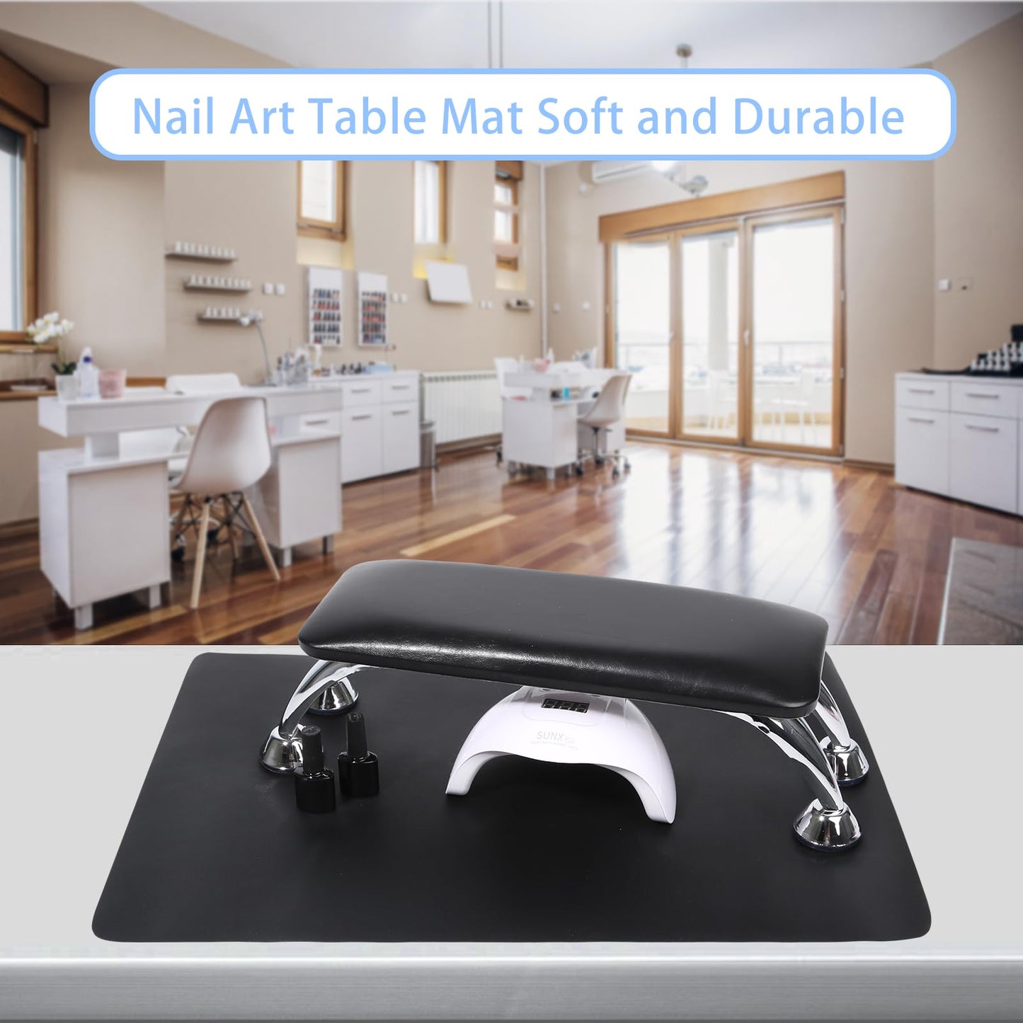 SHIMIDO Nail Art Table Mat, Premium Soft Microfiber Leather Hand Rest Mat, Black
