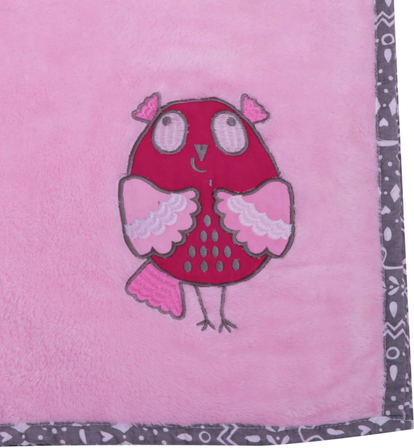 Bacati Owls Girls Pink Plush Blanket, Pink/Grey