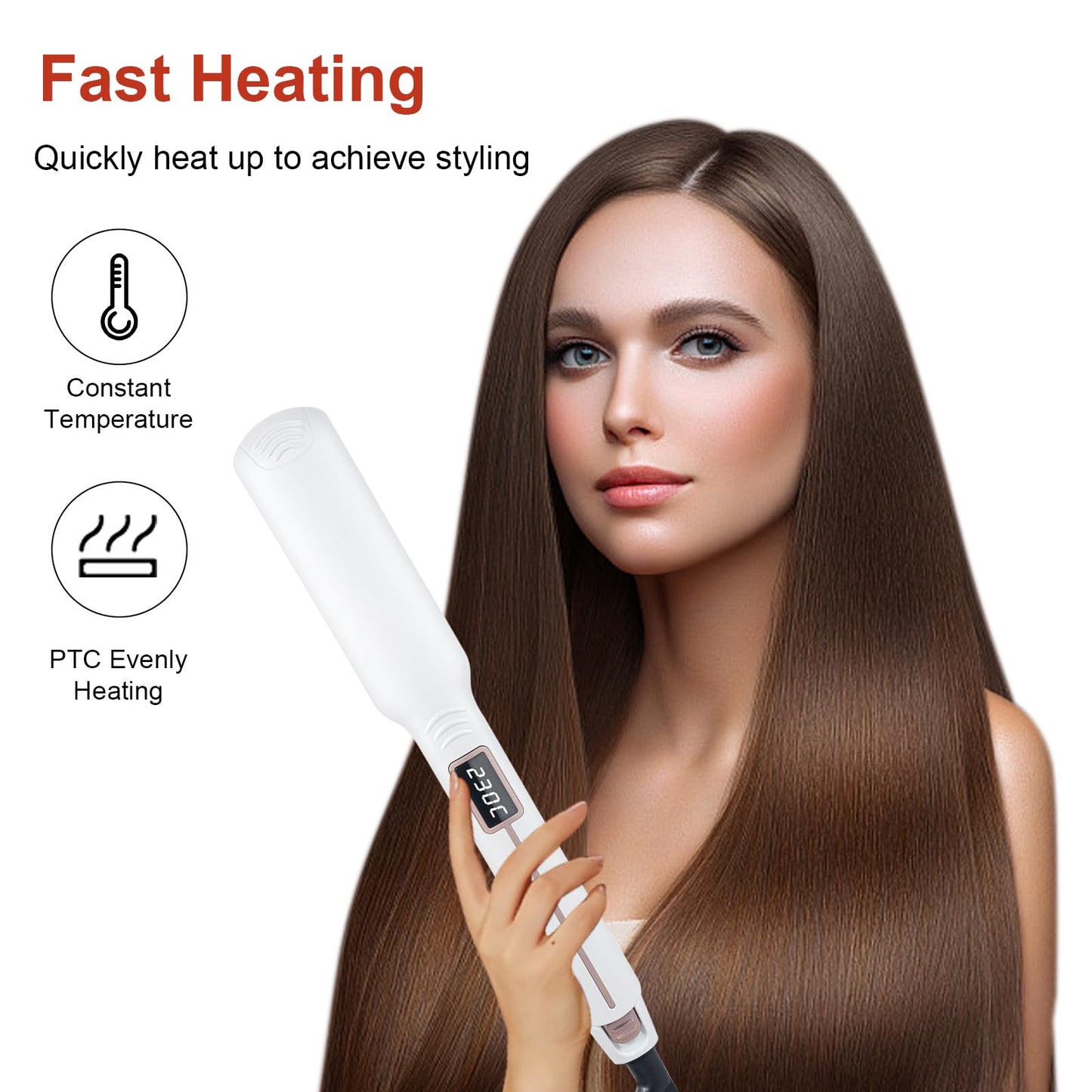 Layhou Adjustable Temperature Ceramic Hair Straightener Wide Board Iron, 360 Degrees Rotation, LED Display, 100 - 230, for All Hair Types and Lengths, Black