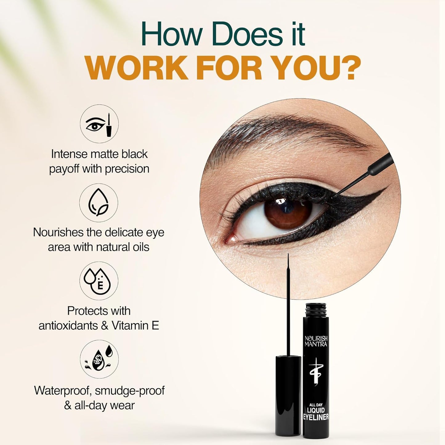 All-Day Waterproof Liquid Eyeliner - Intense Pigmentation & Argan Oil | Smudge Proof, Long Lasting, 3ml - Black