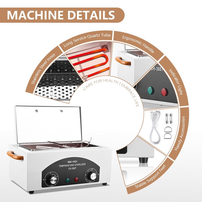 Soiiw High Temperature Sterilizer Autoclave Machine 110V 300W Nail Tool Sterilizer Dry Heat Sterilizer Dental Tool Sterilizer esterilizador de manicura 1.5L Salon Equipment for Metal Tools with Handle
