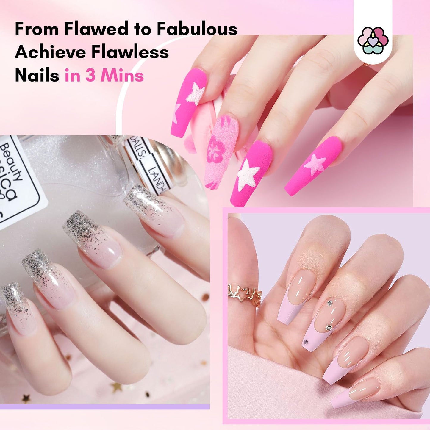 SAVILAND 60g Nail Repair Kit for Split Damaged Nails: 3 Mins Air Dry Quick & Easy Instant Broken Nail Repair Natural Clear & Pink Dip Powder with 21ml Nail Glue Emergency Home & Salon Use