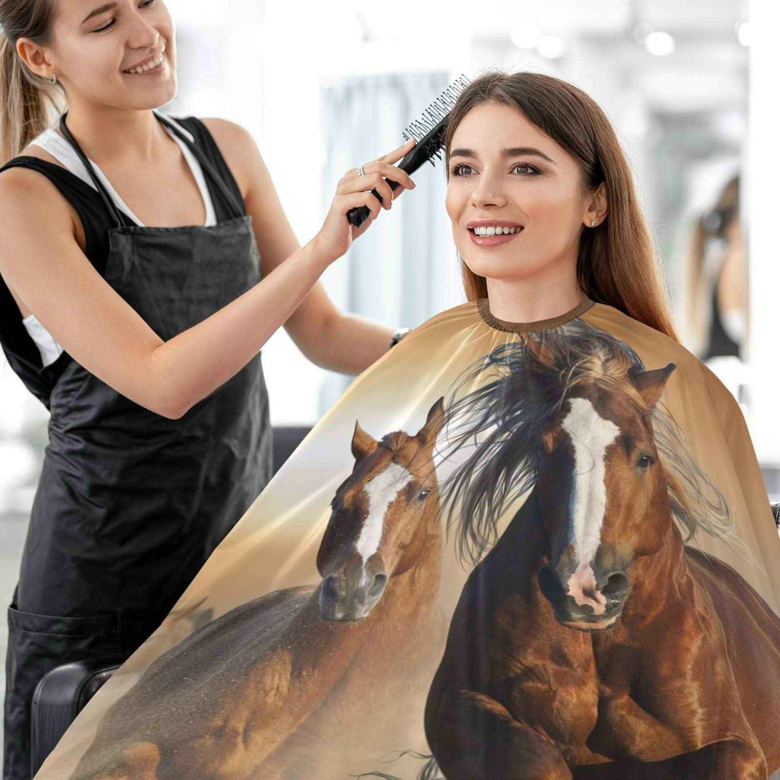 visesunny Barber Cape Retro Wild Chestnut Horse Polyester Hair Cutting Salon Cape Apron Anti-Static Haircut Water-Resistant Shaving Cloth Beard Shaving Bib Hairdressing Cape