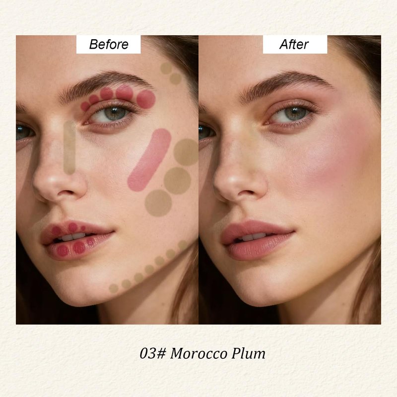 Color Nymph Blush Contour Stick, Cream Blush & Contour Matte Texture Double-end Stick Multiuse Blusher with Butter Bronzer For Cheeks Eyes Lip Vegan & Cruelty-Free - 03# Morocco Plum