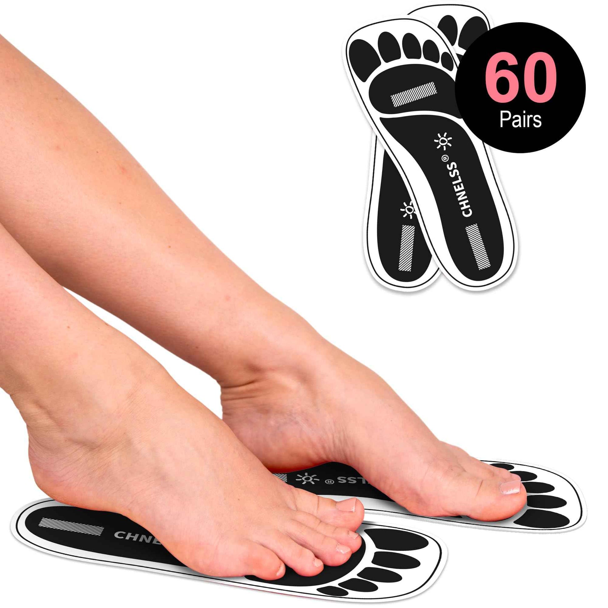 CHNELSS Black 60Pairs(120Feet)Disposable Spray Tanning Feet Pads for Hygienic Foot Protectors, Comfortable & Non-Slip, One Size, Medium Deep Skin Tone