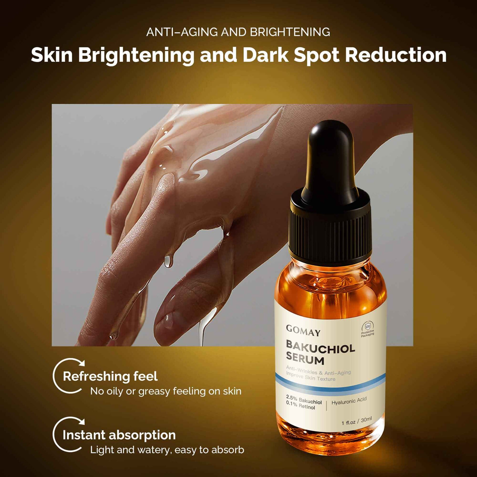 Bakuchiol Anti-Aging Serum - Fine Line & Wrinkle Reduction, 1 Fl.Oz