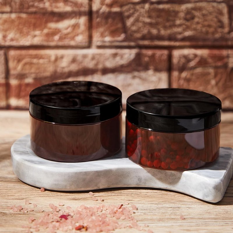 24 Pcs 8 oz Amber Plastic Jar Containers - Refillable Round PET Jars for Lotion, Cream, Makeup Storage | Ideal for Travel