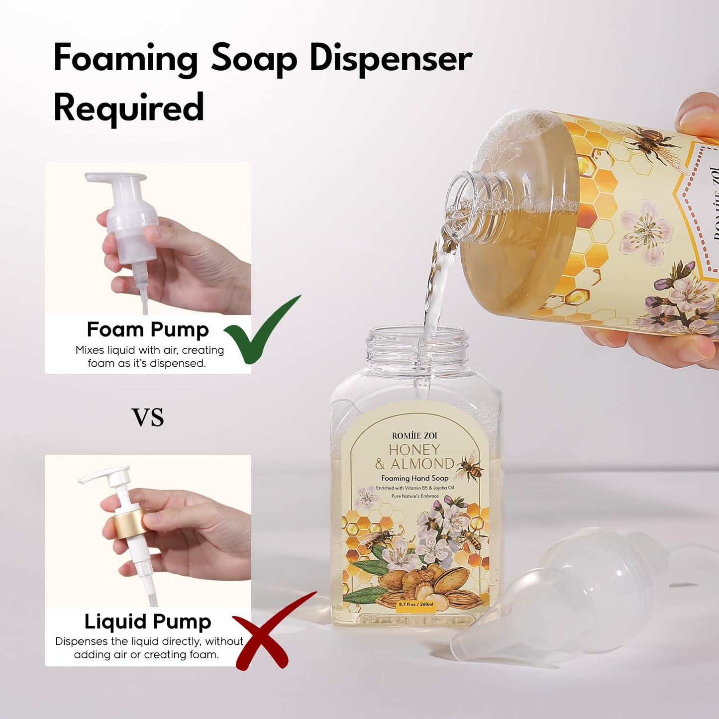 ROMIIE ZOI Foaming Hand Soap Refills, Honey & Almond, 33.8 Fl Oz, 3-Pack