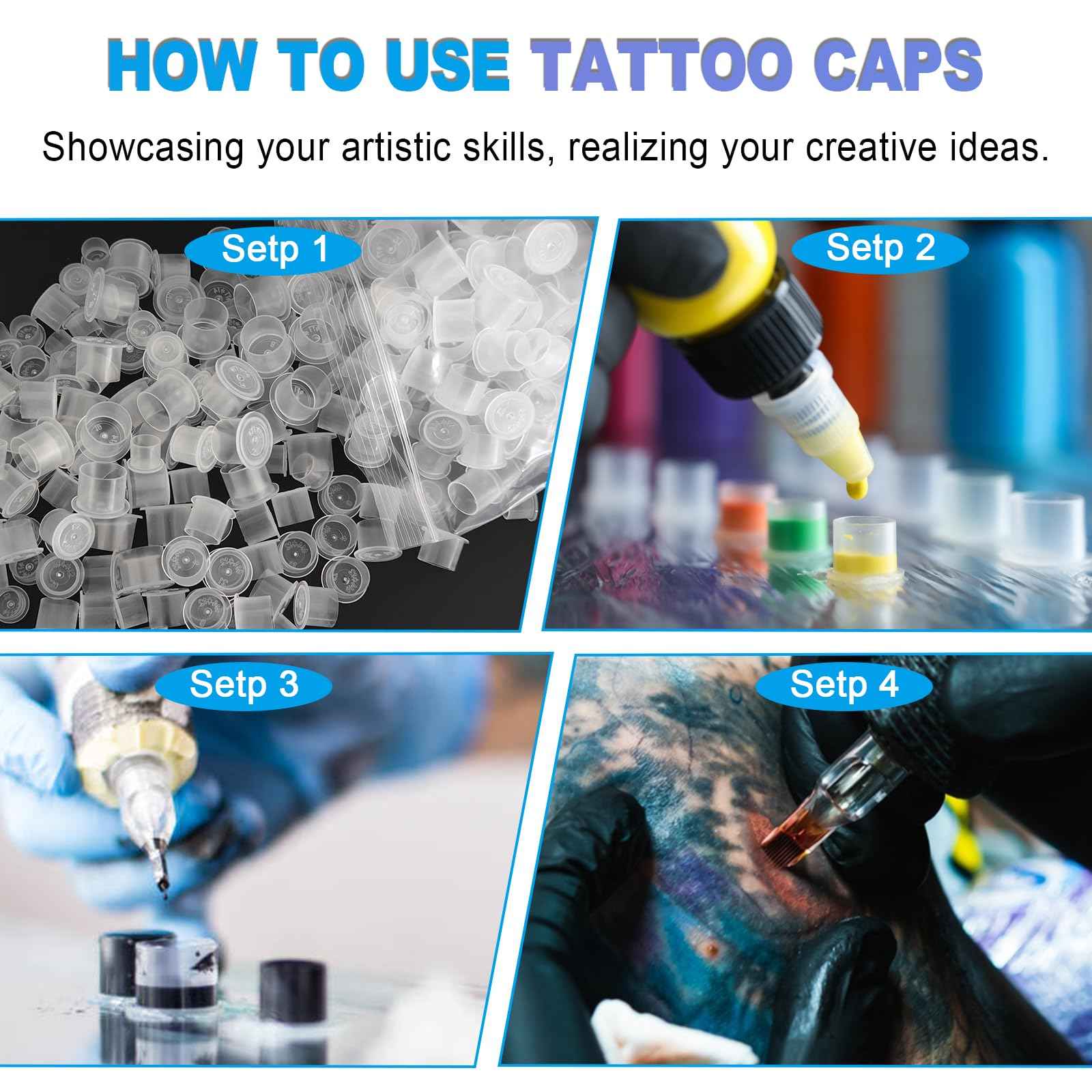 Tattoo Ink Caps - Emalla 1000Pcs Medium Tattoo Ink Cups Disposable Ink Caps with Base #14MM Plastic Tattoo Caps Pigment Container Ink Cups for Tattoo Ink Tattoo Supplies