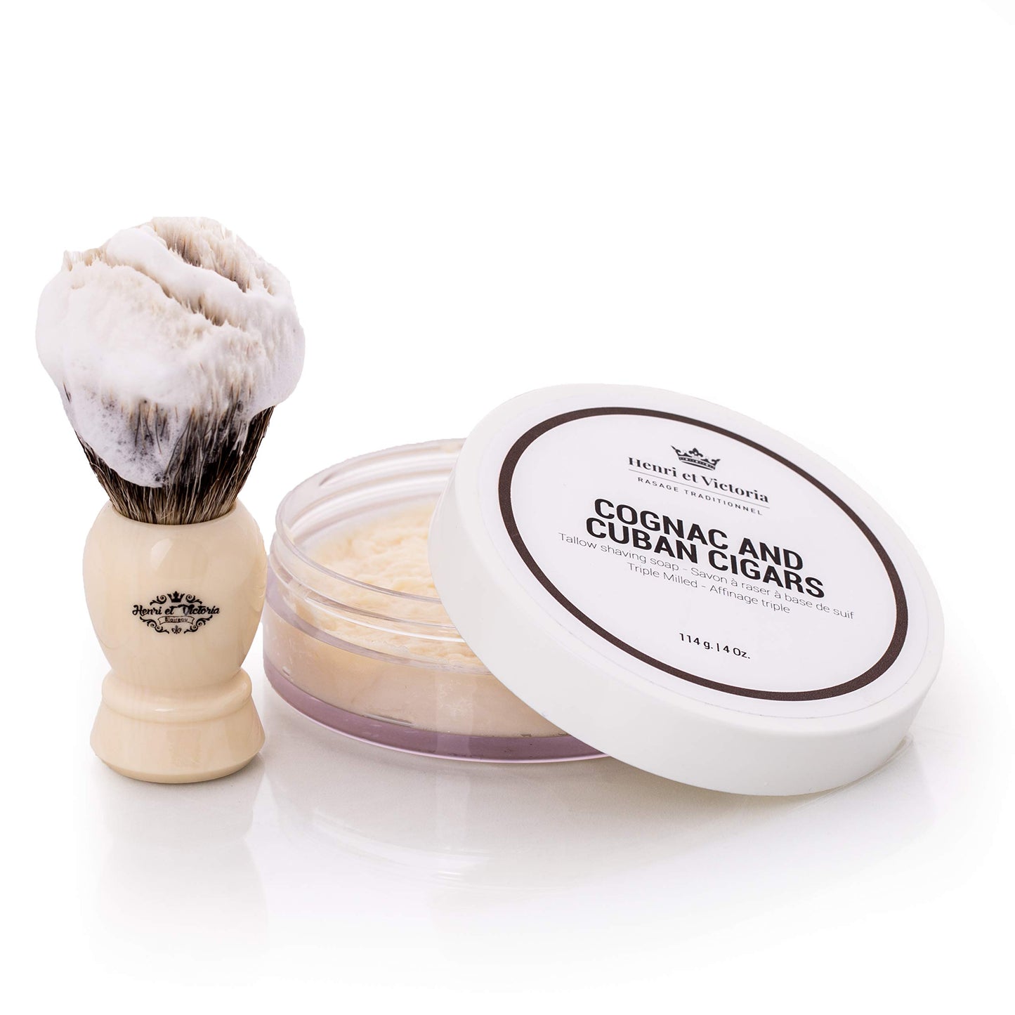 Henri et Victoria Shaving Soap For Men | Cognac and Cuban Cigars Fragrance | Smooth Shave, Lathers Up Nicely, Long-Lasting Scent | Triple Milled Soap, Canadian Made by Skilled Artisan 114 g (4 oz)