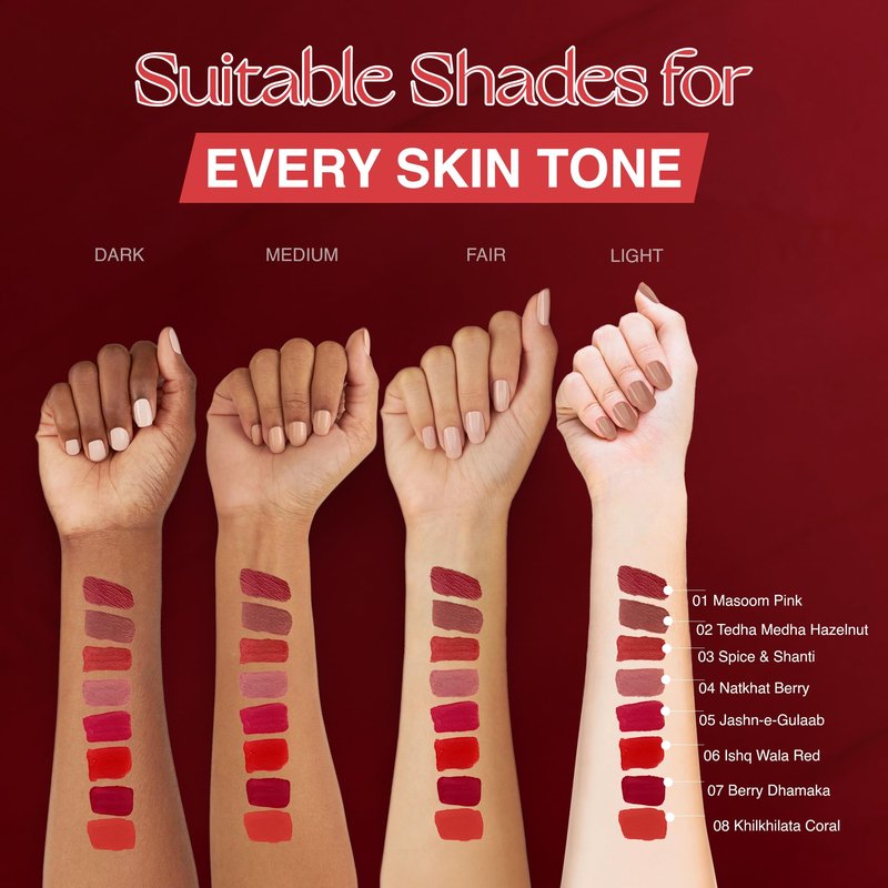 NOURISH MANTRA Matte Liquid Lipstick with SPF/Mini Lipstick/Water Proof/Smudge Proof/Transfer Proof/Long Lasting/For All Skin Tones/Set of - 4 (1.2ml Each)