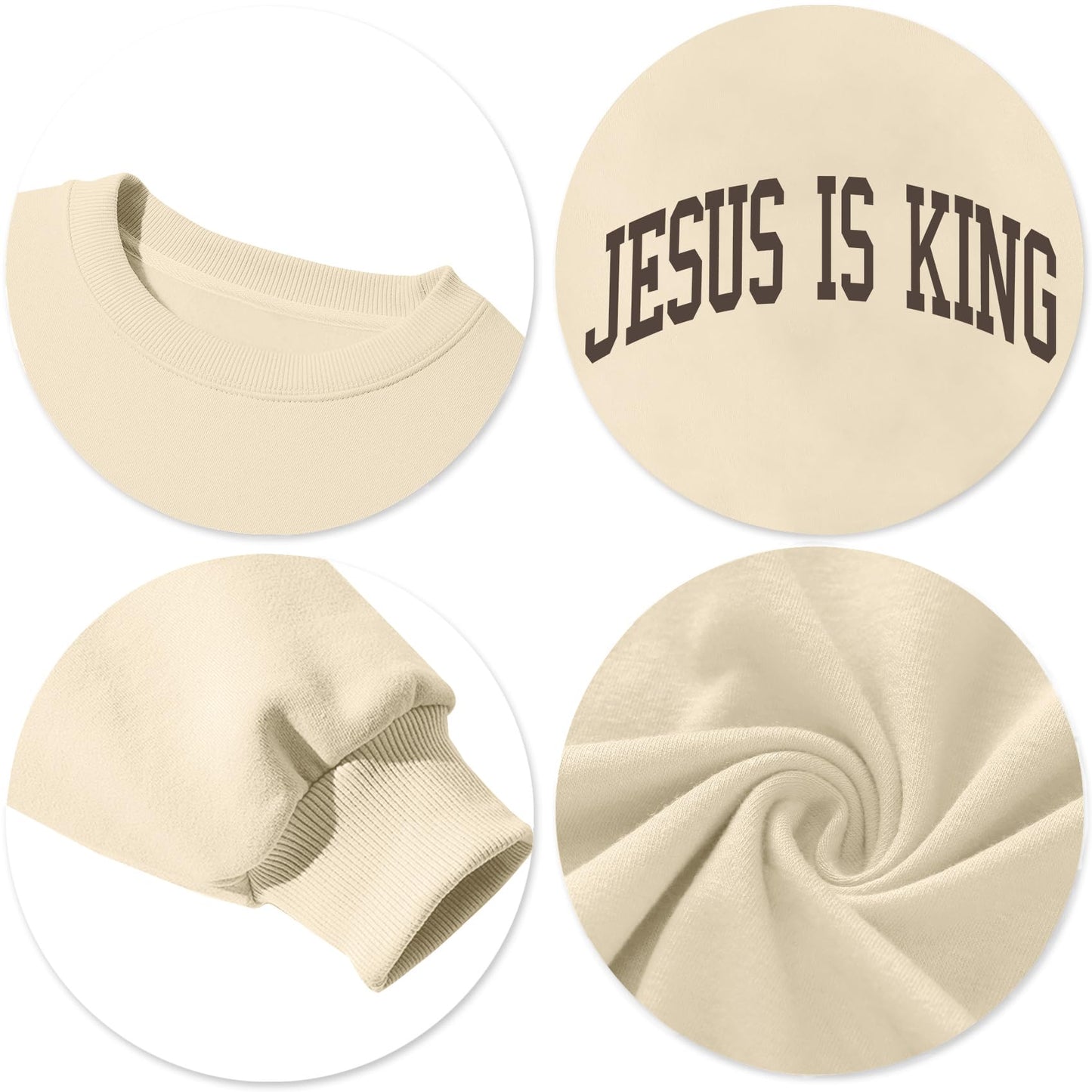 Zylkor Christian Sweatshirts for Women Jesus is King Letter Sweatshirt Jesus Loves You Sweater Beige
