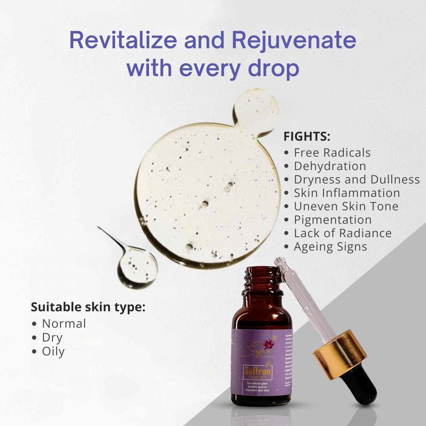 Saffr'n Brightening & Hydrating Face Oil with real and natural Saffron Strands, Squalene, Jojoba, Green Tea | 0.5 fl oz.