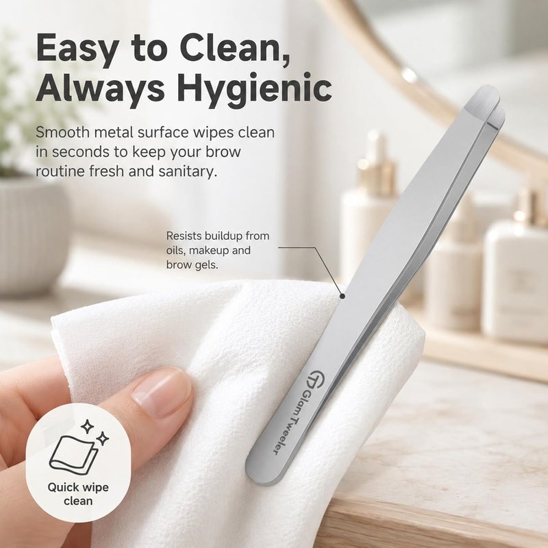 Hand-Made Tweezers - Safe Rounded Tip & Comfort Spring for Pain-Free Plucking | Thick Stainless Steel for Precise Grip on Eyebrows & Facial Hair