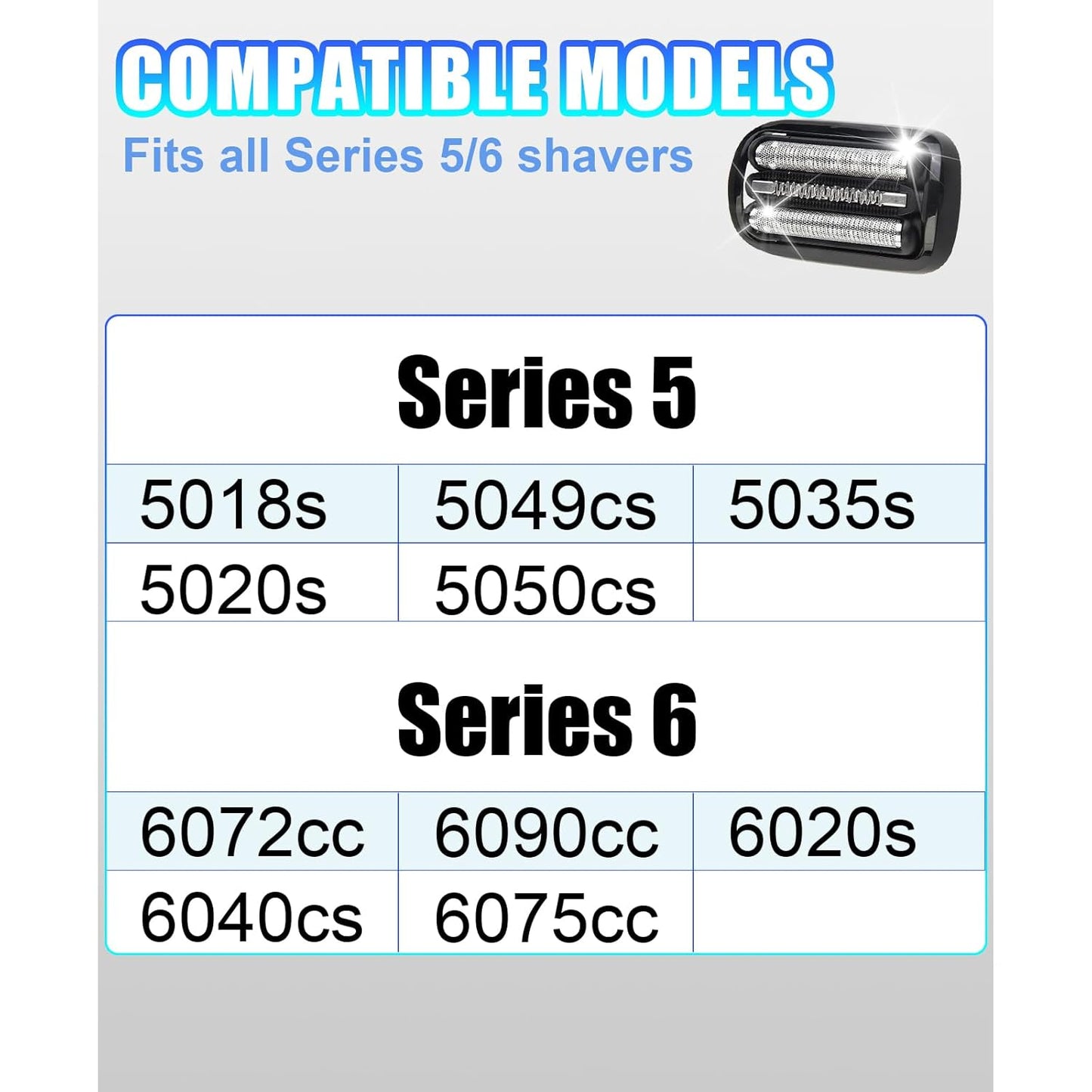 Braun Series 5/6 Replacement Foil Heads - Compatible with 5020cs, 5018s, 5035s | 2-Pack
