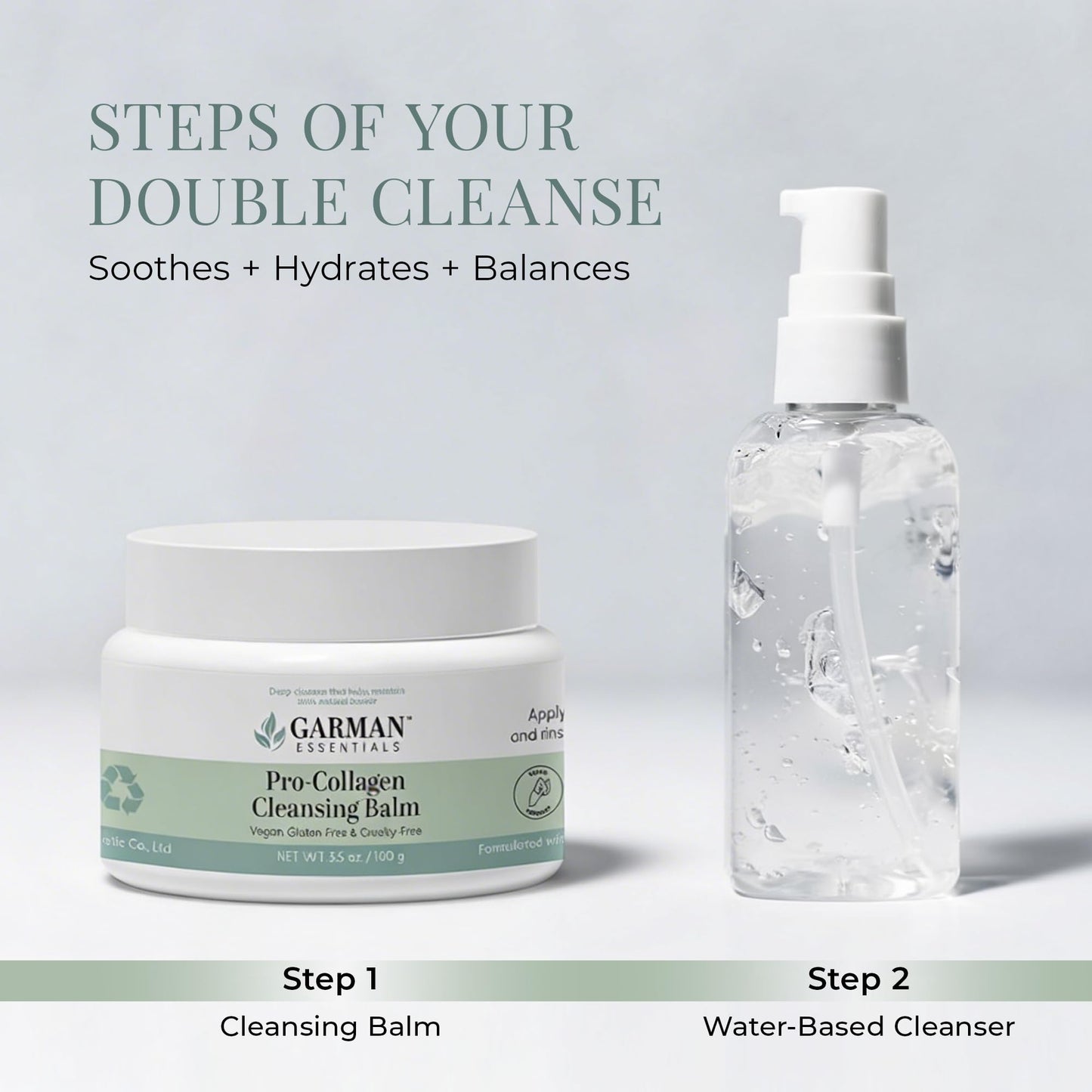 Garman Essentials Pro-Collagen Cleansing Balm Makeup Remover – Oil to Milk Clean Rinse Formula for Waterproof Makeup & Sunscreen – Gentle Green Tea Facial Cleanser – Double Cleanse Essential – 3.5 oz