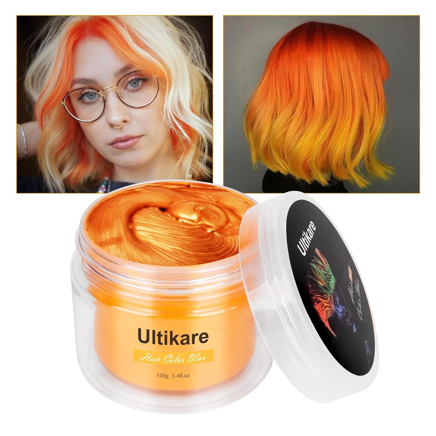 Temporary Hair Color for Kids, Ultikare Orange Hair Dye Washable Natural Hair Wax Color Chalk Mud Cream DIY Hairstyle Clay For Dark Hair Halloween, Cosplay, Party, Christmas Gift Girls 3.4 Fl Oz