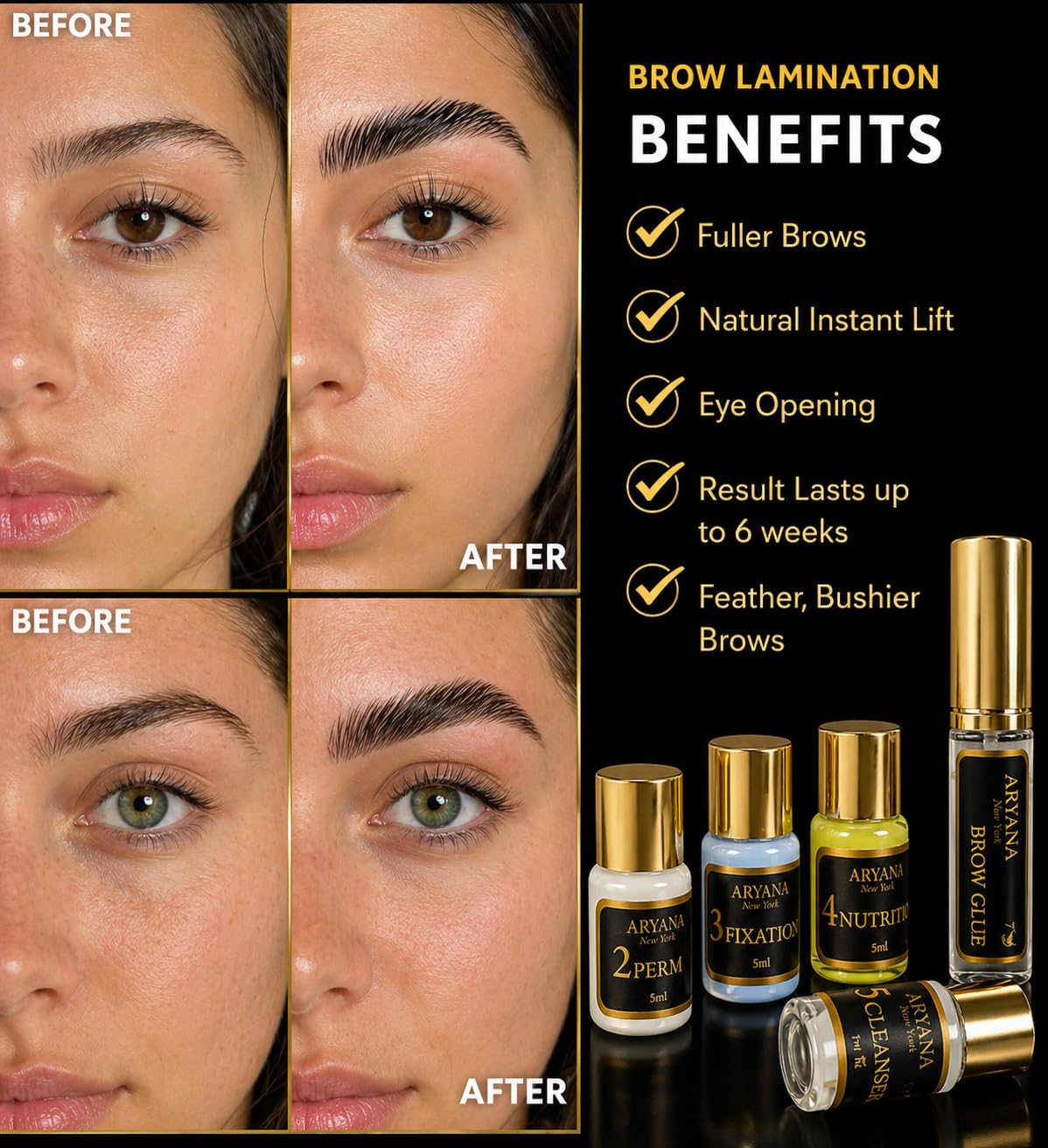 ARYANA NEW YORK Eyebrow Lamination Kit | Brow Lift Kit | At Home DIY Brow lamination | Instant Professional Lift For Fuller Eyebrows | Brow Brush And Micro Brushes Added