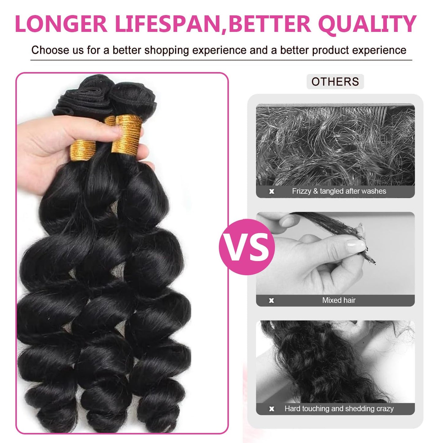 Loose Wave Bundles Human Hair 3Bundles Brazilain Virgin Loose Wave Human Hair Bundles Natural Black Color Can be Dyed (Natural Black, 10 10 10 Inch)